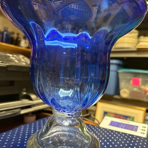 Gorgeous cobalt and clear glass bowl vase