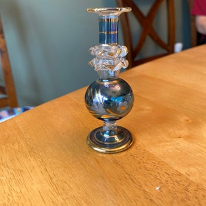 an art glass mini perfume bottle in iridescent glass , no stopper