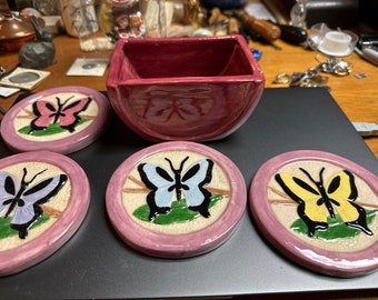 4 piece butterfly coaster set