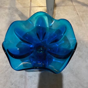 Gorgeous Mid century blue glass dish