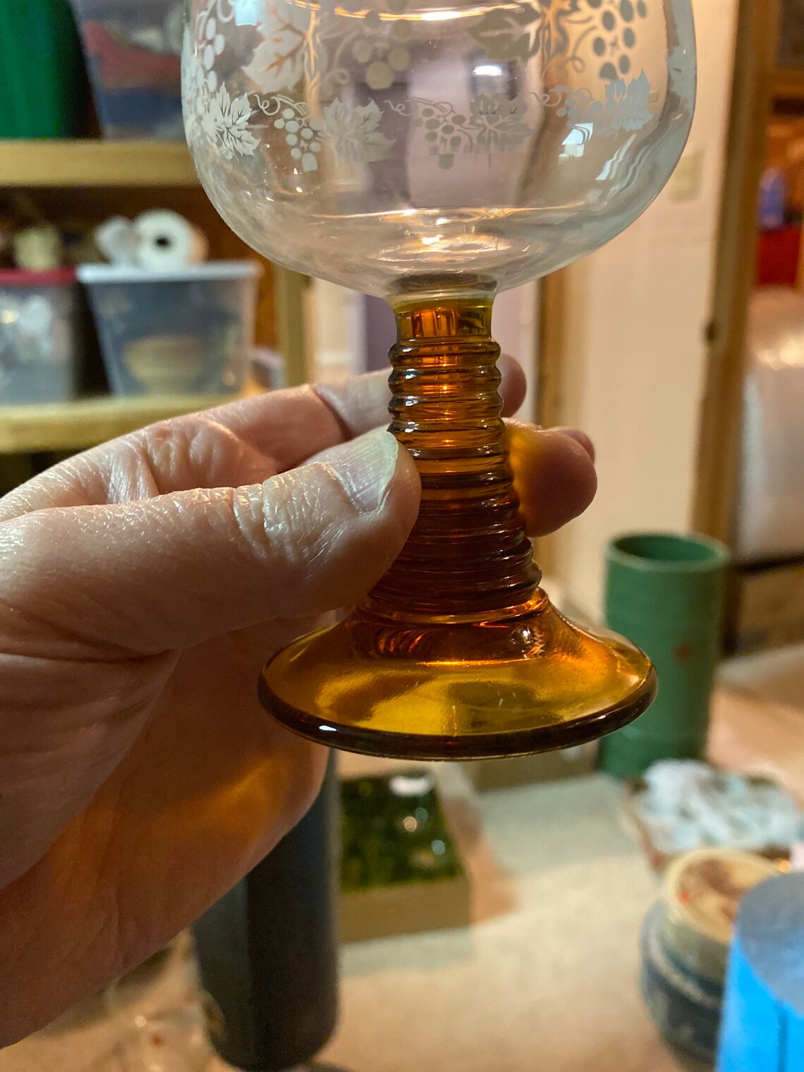 Pair of vintage amber bottom glasses Etsy