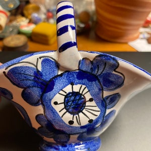 Small blue and white ceramic basket from Italy