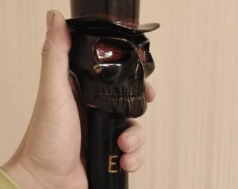 Gothic Skull Cane with Hat: Hand-Carved Hardwood Walking Stick