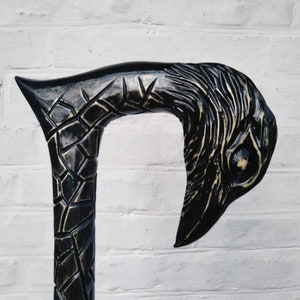 Hand carved walking sticks Wooden unique walking cane Raven Walking sticks Cane for men walking stick Raven hiking stick