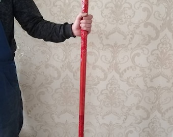 Custom Carved Wooden Hiking Cane - Red Stick, 60 Inch