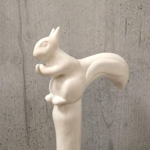 Hand-Carved White Wooden Cane with Squirrel, Oak Leaves & Acorns – Personalized Walking Stick