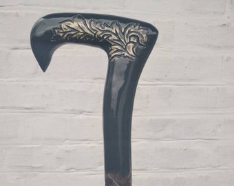 Hand Carved Wooden Walking Cane: Unique Designer Hiking Stick