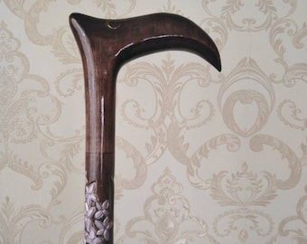 Wooden carved walking cane handmade with geocynts