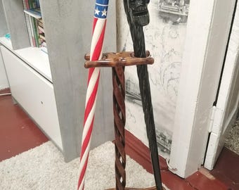 Suporte para bengala em madeira entalhada: suporte para bengala feito à mão