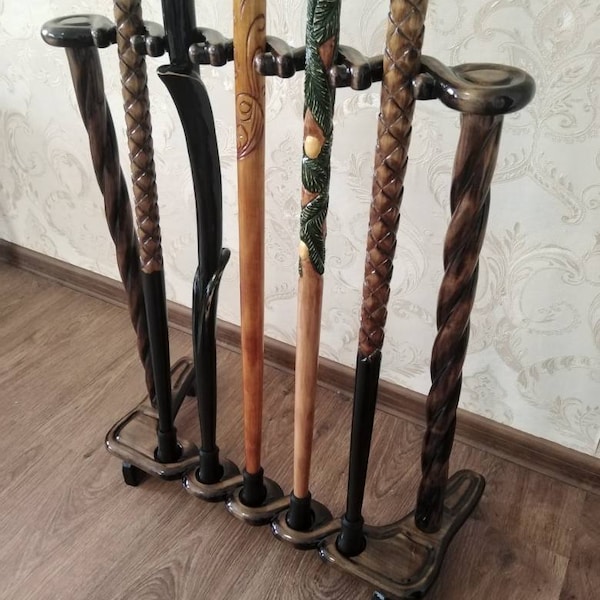 Wooden carved cane stand Holder for storing canes