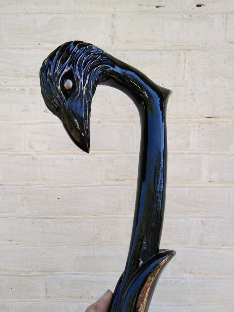 Hand carved walking sticks Wooden unique walking cane Raven Walking sticks Cane for men walking stick Raven hiking stick