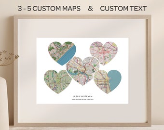 Custom Map Print 3 to 5 Locations | Personalized Map Canvas | Custom Map Poster | Personalized Gift | Long Distance Gift | Anniversary Gift