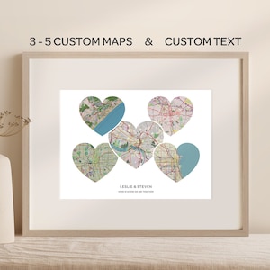 Impression de carte personnalisée 3 à 5 lieux | Toile de carte personnalisée | Poster de carte personnalisée | Cadeau personnalisé | Cadeau interurbain | Cadeau d'anniversaire