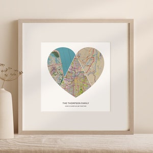 Impression de carte personnalisée, carte du coeur de 3 lieux | Toile de carte personnalisée | Cadeau personnalisé | Cadeau de fiançailles | Cadeau d'anniversaire | Illustrations de carte personnalisées