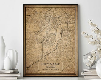 Custom Vintage Map Print | Personalized Map Canvas | Personalized Gift Map| Vintage Home Decor Map | Vintage Map Poster | Vintage Map Art