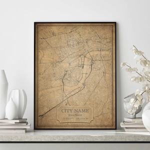 Impression de carte vintage personnalisée | Toile de carte personnalisée | Carte cadeau personnalisée| Décoration d'intérieur vintage, carte | affiche de carte vintage | Illustrations de carte vintage
