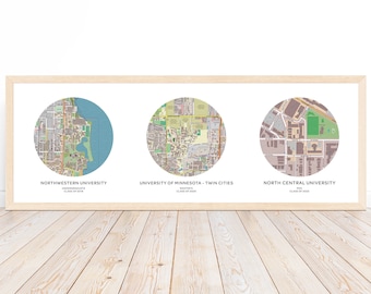 University College Map Print 3 Schools | Personalized University Canvas | Custom University Poster | Graduation Gift | Any School Map