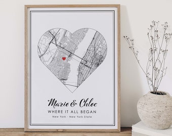Custom Map Print 1 Location Heart | Personalized Map Canvas | Personalized Gift | Engagement Gift | Anniversary Gift | Adventure Map Art