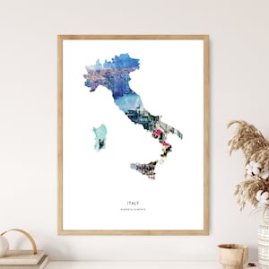 Italie Imprimer | Italie Aquarelle | Italie Canvas | Italie Poster | Italie Carte Art | Carte de l’Italie