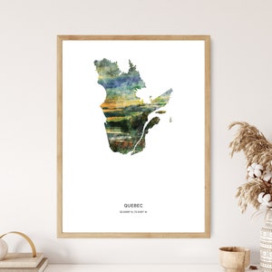 Imprimer | Québec Tirage à l’aquarelle du Québec | Toile de Québec | Affiche du Québec | Carte du Québec Art | Carte du Québec