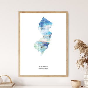 New Jersey Print | New Jersey Watercolor Print | New Jersey Canvas | New Jersey Poster | New Jersey Map Art | Map of New Jersey