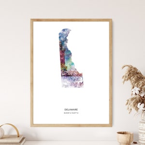 Delaware Print | Delaware Watercolor Print | Delaware Canvas | Delaware Poster | Delaware Map Art | Map of Delaware