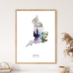England Print | England Watercolor Print | England Canvas | England Poster | England Map Art | Map of England