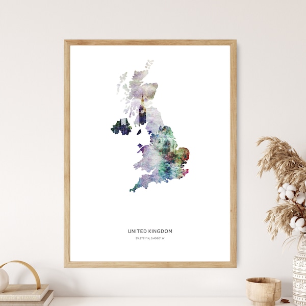 United Kingdom Print | United Kingdom Watercolor Print | United Kingdom Canvas | United Kingdom Poster | United Kingdom Map Art | Map of UK