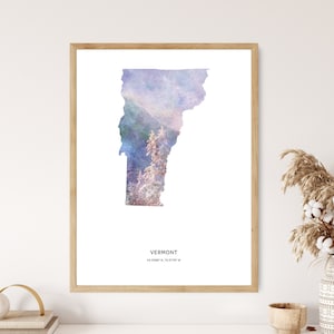 Vermont Print | Vermont Watercolor Print | Vermont Canvas | Vermont Poster | Vermont Map Art | Map of Vermont
