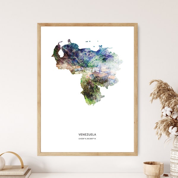 Venezuela Print | Venezuela Watercolor Print | Venezuela Canvas | Venezuela Poster | Venezuela Map Art | Map of Venezuela