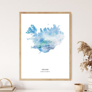 Islande Imprimer | | d’impression aquarelle d’Islande Islande Canvas | Islande Poster | Islande Carte Art | Carte de l’Islande