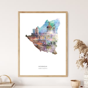 Nicaragua Print | Nicaragua Watercolor Print | Nicaragua Canvas | Nicaragua Poster | Nicaragua Map Art | Map of Nicaragua
