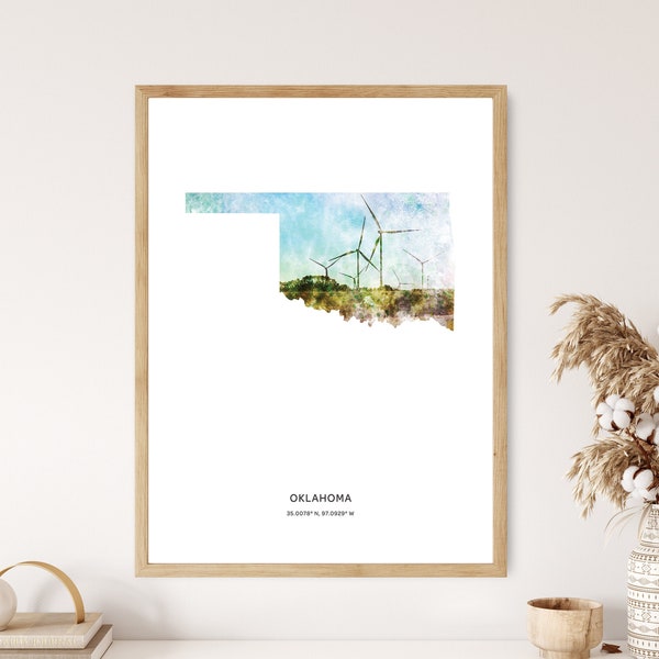 Oklahoma Print | Oklahoma Watercolor Print | Oklahoma Canvas | Oklahoma Poster | Oklahoma Map Art | Map of Oklahoma