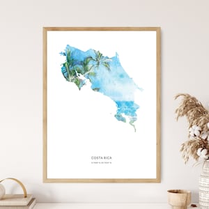 Costa Rica Print | Costa Rica Watercolor Print | Costa Rica Canvas | Costa Rica Poster | Costa Rica Map Art | Map of Costa Rica