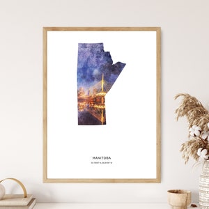 Manitoba Print | | d’aquarelle du Manitoba Manitoba Canvas | Manitoba Poster | Manitoba Map Art | Carte du Manitoba