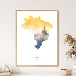 Brasil Print / Brasil Acuarela Print / Brasil Lienzo / Brasil Poster / Brasil Mapa Arte / Mapa de Brasil