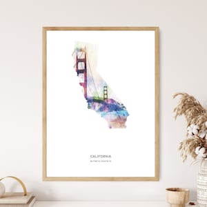 California Print | California Watercolor Print | California Canvas | California Poster | California Map Art | Map of California