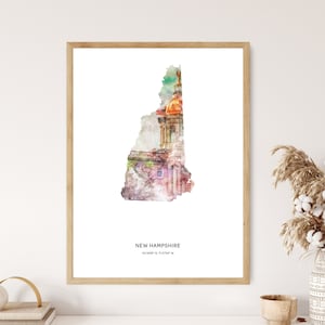 New Hampshire Print | New Hampshire Watercolor | New Hampshire Canvas | New Hampshire Poster | New Hampshire Map Art | Map of New Hampshire