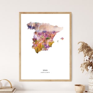 Espagne Imprimer | Espagne Aquarelle | Espagne Canvas | Espagne Poster | Espagne Carte Art | Carte de l’Espagne