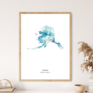 Alaska Print | Alaska Aquarelle Print | Alaska Canvas | Alaska Poster | Alaska Map Art | Carte de l’Alaska
