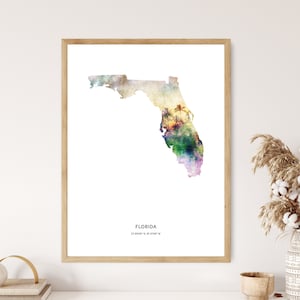 Floride Print | Impression aquarelle de Floride | Floride Canvas | Affiche de Floride | Carte de la Floride Art | Carte de la Floride