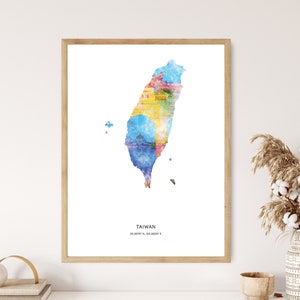 Taïwan Imprimer | Taiwan Aquarelle Print | Taïwan Canvas | Taïwan Poster | Taïwan Carte Art | Carte de Taïwan