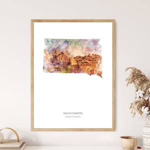 South Dakota Print | South Dakota Watercolor Print | South Dakota Canvas | South Dakota Poster | South Dakota Map Art | Map of South Dakota