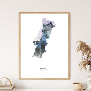 Map of Portugal Art Print Illustration North Central 