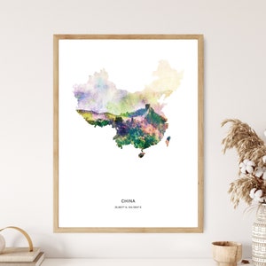 Chine Imprimer | Impression aquarelle Chine | China Canvas | Chine Affiche | Carte de la Chine Art | Carte de la Chine