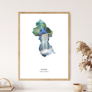 Impression Guyane | Impression aquarelle Guyane | Toile de Guyane | Affiche Guyane | Guyane Carte Art | Carte de la Guyane