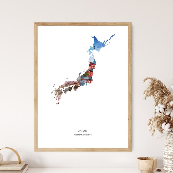 Japan Print | Japan Watercolor Print | Japan Canvas | Japan Poster | Japan Map Art | Map of Japan