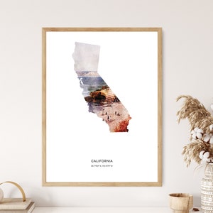 California Print | California Watercolor Print | California Canvas | California Poster | California Map Art | Map of California