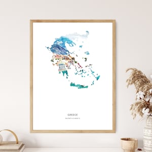 Greece Print | Greece Watercolor Print | Greece Canvas | Greece Poster | Greece Map Art | Map of Greece