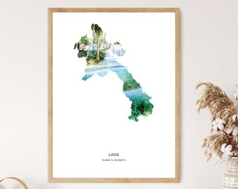 Laos Print | Laos Watercolor Print | Laos Canvas | Laos Poster | Laos Map Art | Map of Laos